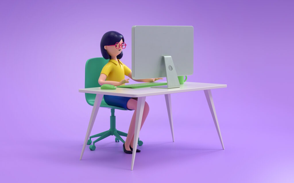 People working with computer at office,business, people and technology concept,3d rendering,conceptual image; Shutterstock ID 1865111428; purchase_order: Limited Bulk Purchase 8/4/22; job: ; client: ; other: